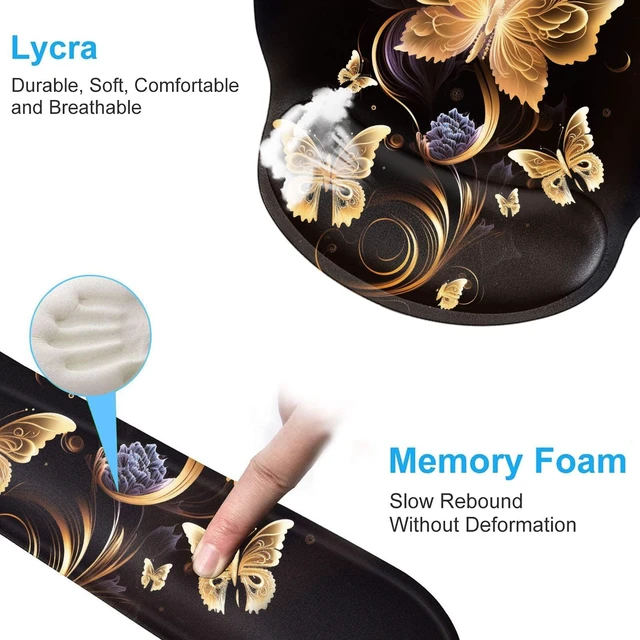 Alt view image 5 of 7 - Keyboard Wrist Rest and Mouse Pad Wrist Support Set with Coffee Coaster, Non-Slip PU Base for Gaming and Office, Comfortable & Lightweight for Easy Typing & Pain Relief,Gold Butterfly