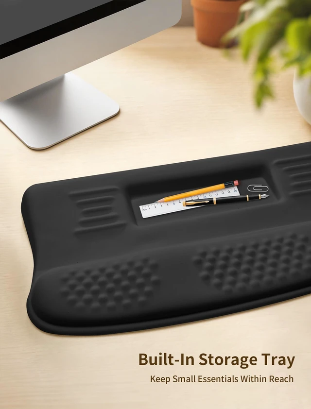 Alt view image 4 of 7 - Wave-Shaped Keyboard Wrist Rest with Storage Compartment, Adjustable 3°/13° | Keyboard Riser, Ergonomic Wrist Support, Angled Keyboard Stand for Office & Desktop Typing, Black