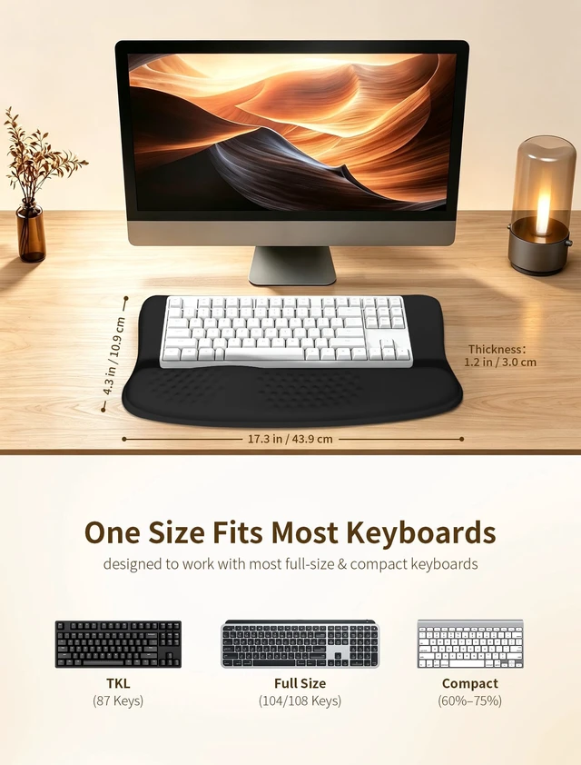 Alt view image 5 of 7 - Wave-Shaped Keyboard Wrist Rest with Storage Compartment, Adjustable 3°/13° | Keyboard Riser, Ergonomic Wrist Support, Angled Keyboard Stand for Office & Desktop Typing, Black