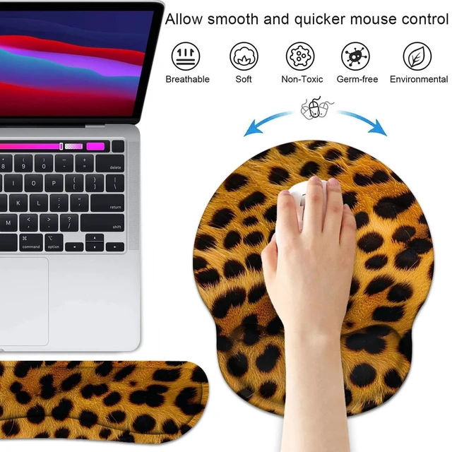 Alt view image 2 of 7 - Keyboard Wrist Rest and Mouse Wrist Rest Pad Set with Coasters, Ergonomic Support, Non-Slip PU Base, Easy Typing and Relieve Wrist Pain, Perfect for Home Office Working Studying, Leopard Print
