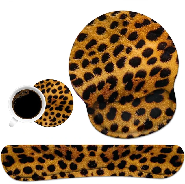 Main image of Keyboard Wrist Rest and Mouse Wrist Rest Pad Set with Coasters, Ergonomic Support, Non-Slip PU Base, Easy Typing and Relieve Wrist Pain, Perfect for Home Office Working Studying, Leopard Print