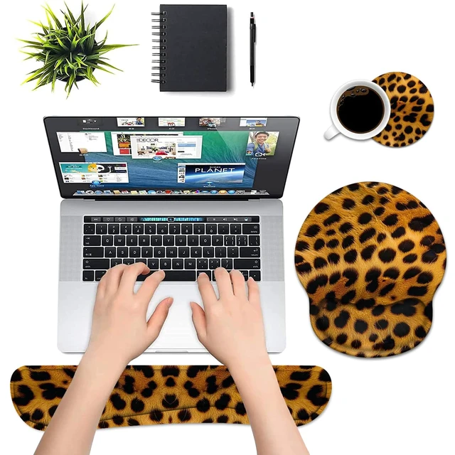 Alt view image 4 of 7 - Keyboard Wrist Rest and Mouse Wrist Rest Pad Set with Coasters, Ergonomic Support, Non-Slip PU Base, Easy Typing and Relieve Wrist Pain, Perfect for Home Office Working Studying, Leopard Print