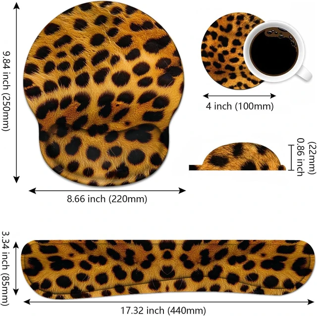 Alt view image 3 of 7 - Keyboard Wrist Rest and Mouse Wrist Rest Pad Set with Coasters, Ergonomic Support, Non-Slip PU Base, Easy Typing and Relieve Wrist Pain, Perfect for Home Office Working Studying, Leopard Print