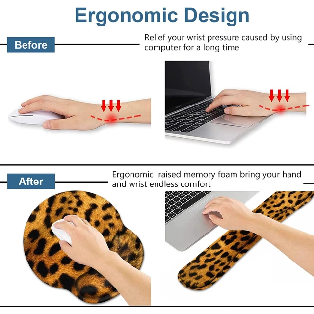 Alt view image 6 of 7 - Keyboard Wrist Rest and Mouse Wrist Rest Pad Set with Coasters, Ergonomic Support, Non-Slip PU Base, Easy Typing and Relieve Wrist Pain, Perfect for Home Office Working Studying, Leopard Print