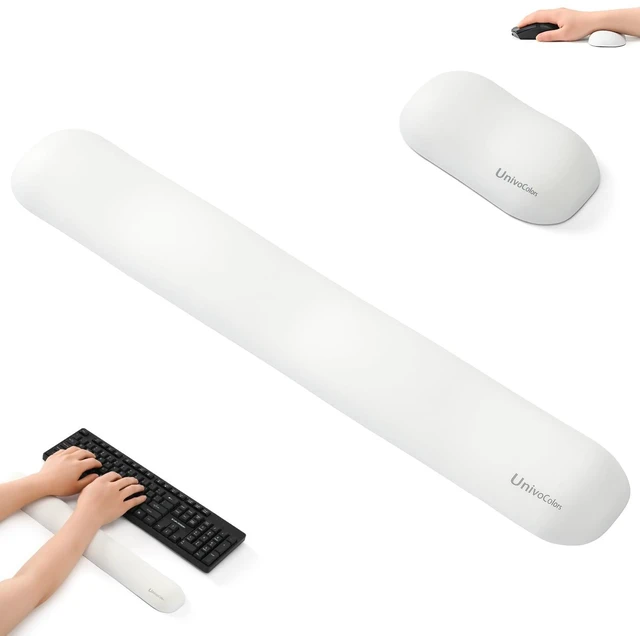 Main image of UnivoColors Design-Wave Set of Wrist Rest,Artificial Sheepskin+Memory Foam+Ergonomic+Anti-Slip Gel, Resilience Support During Work and Gaming,Keyboard Accessory,White