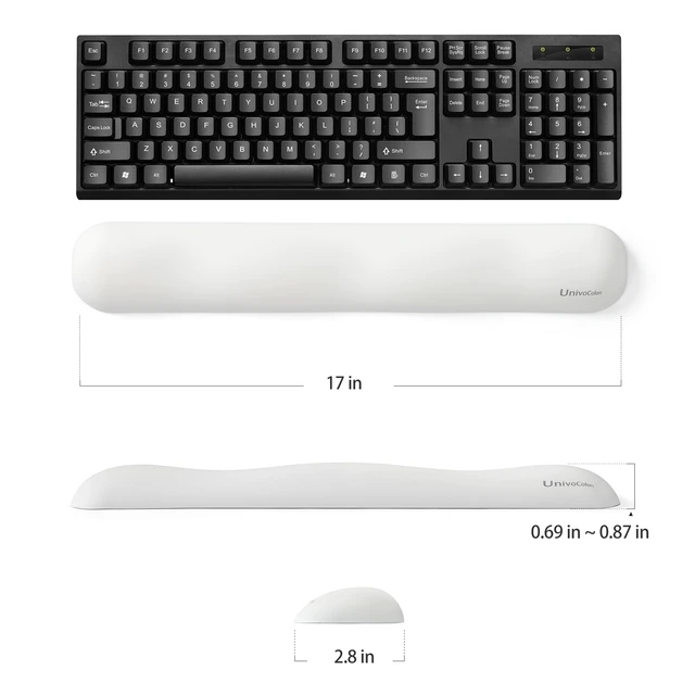 Alt view image 5 of 7 - UnivoColors Design-Wave Set of Wrist Rest,Artificial Sheepskin+Memory Foam+Ergonomic+Anti-Slip Gel, Resilience Support During Work and Gaming,Keyboard Accessory,White