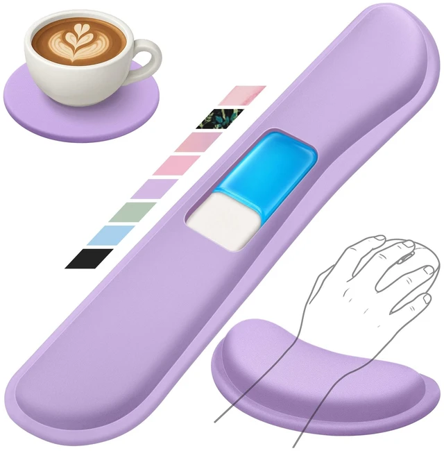 Main image of Retuhapy Keyboard Wrist Rest Set, Gel Memory Foam, 3-Piece, Purple | Silky Wrist Rest for Computer Keyboard and Mouse Pad, Ergonomic Wrist Support for Typing Pain Relief, Office Desk Accessories