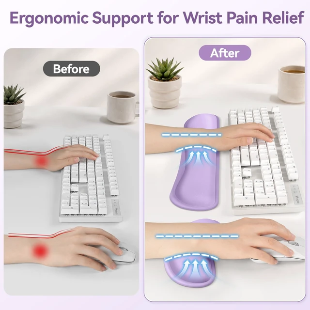Alt view image 3 of 7 - Retuhapy Keyboard Wrist Rest Set, Gel Memory Foam, 3-Piece, Purple | Silky Wrist Rest for Computer Keyboard and Mouse Pad, Ergonomic Wrist Support for Typing Pain Relief, Office Desk Accessories