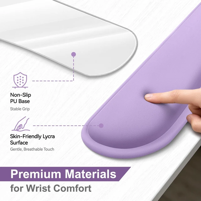 Alt view image 6 of 7 - Retuhapy Keyboard Wrist Rest Set, Gel Memory Foam, 3-Piece, Purple | Silky Wrist Rest for Computer Keyboard and Mouse Pad, Ergonomic Wrist Support for Typing Pain Relief, Office Desk Accessories