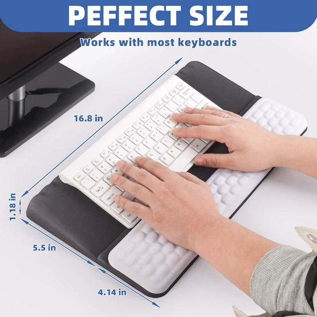 Alt view image 4 of 7 - Keyboard Stand with Wrist RestErgonomic Wrist Pad Memory Foam | Keyboard Riser Holder Tray with Non-Slip Base, Pain Relief for Work Study Game (Black and White)
