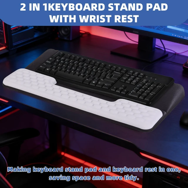 Alt view image 7 of 7 - Keyboard Stand with Wrist RestErgonomic Wrist Pad Memory Foam | Keyboard Riser Holder Tray with Non-Slip Base, Pain Relief for Work Study Game (Black and White)