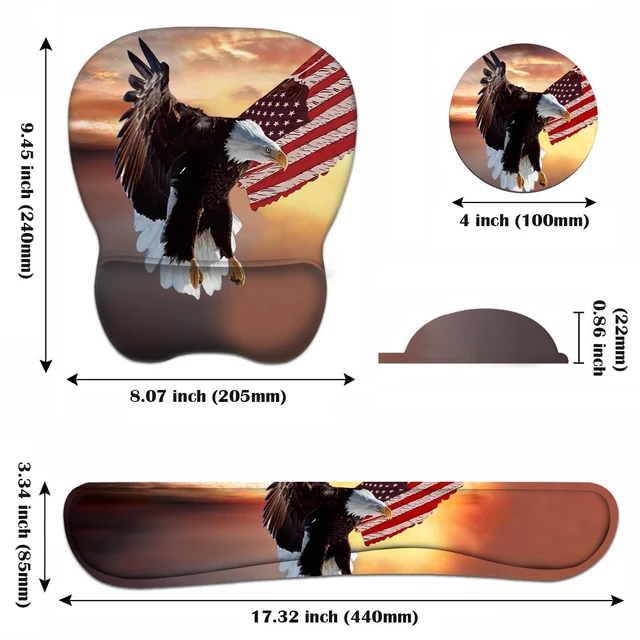 Alt view image 2 of 5 - Ergonomic Mouse Pad Wrist Support and Keyboard Wrist Rest Set with Coasters, Non-Slip PU Base, Easy Typing & Pain Relief, Perfect for Home Office Working Studying, Patriotic American Flag Bald Eagle