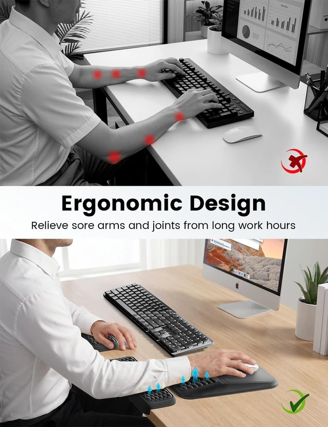 Alt view image 3 of 7 - Vaydeer Ergonomic Mouse Pad with Wrist Rest and 2Pcs L-Shaped Elbow Rest | Memory Foam Desk Edge Cushion and Arm Rest Support with Non-Slip PU Base for Keyboard, Mouse, Office, Home & Gaming