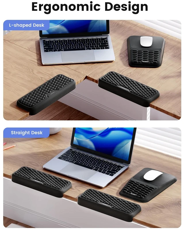 Alt view image 5 of 7 - Vaydeer Ergonomic Mouse Pad with Wrist Rest and 2Pcs L-Shaped Elbow Rest | Memory Foam Desk Edge Cushion and Arm Rest Support with Non-Slip PU Base for Keyboard, Mouse, Office, Home & Gaming