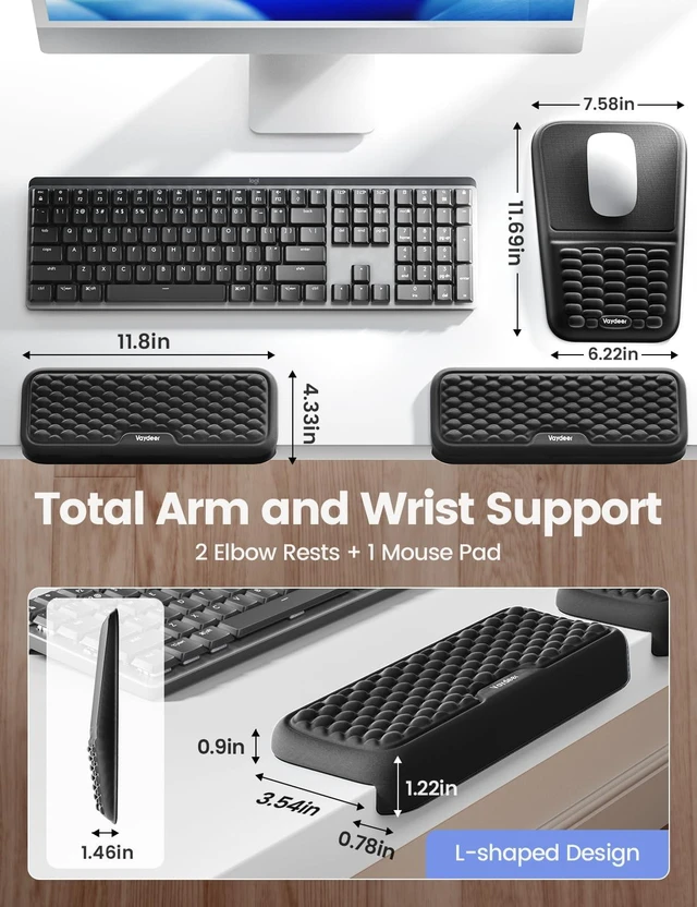Alt view image 6 of 7 - Vaydeer Ergonomic Mouse Pad with Wrist Rest and 2Pcs L-Shaped Elbow Rest | Memory Foam Desk Edge Cushion and Arm Rest Support with Non-Slip PU Base for Keyboard, Mouse, Office, Home & Gaming