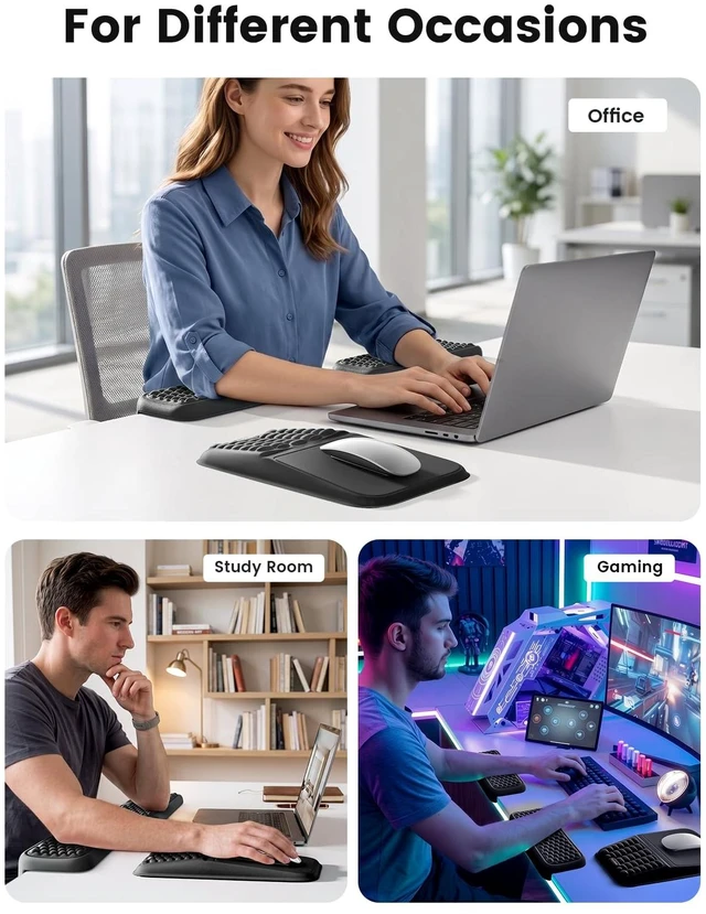 Alt view image 7 of 7 - Vaydeer Ergonomic Mouse Pad with Wrist Rest and 2Pcs L-Shaped Elbow Rest | Memory Foam Desk Edge Cushion and Arm Rest Support with Non-Slip PU Base for Keyboard, Mouse, Office, Home & Gaming