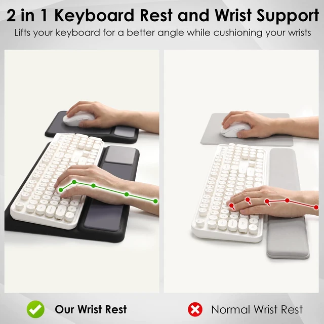 Alt view image 2 of 7 - 3-in-1 Ergonomic Keyboard Stand & Mouse Pad Set with Wrist Rest, Black | Slow-rebound memory foam & breathable Lycra rest relieves wrist strain during work and gaming with non-slip PU base