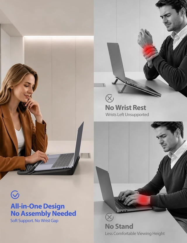 Alt view image 5 of 7 - Vaydeer Wrist Rest with Laptop Stand and Storage, Memory Foam Wrist Support | Keyboard Stand with Wrist Rest, Wrist Pad for Desk with Pen Holder, Ergonomic Keyboard Lift for Typing, Home, Office Setup