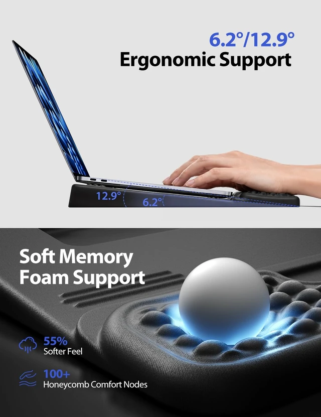 Alt view image 4 of 7 - Vaydeer Wrist Rest with Laptop Stand and Storage, Memory Foam Wrist Support | Keyboard Stand with Wrist Rest, Wrist Pad for Desk with Pen Holder, Ergonomic Keyboard Lift for Typing, Home, Office Setup