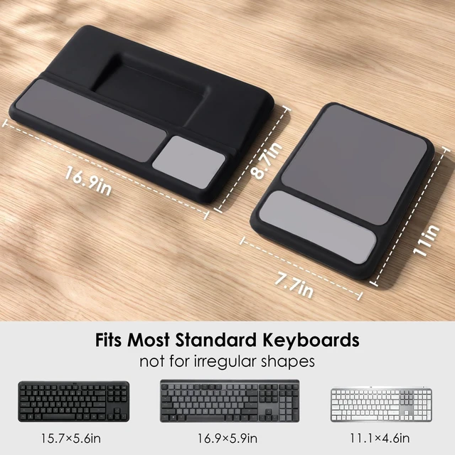 Alt view image 5 of 7 - 3-in-1 Ergonomic Keyboard Stand & Mouse Pad Set with Wrist Rest, Black | Slow-rebound memory foam & breathable Lycra rest relieves wrist strain during work and gaming with non-slip PU base