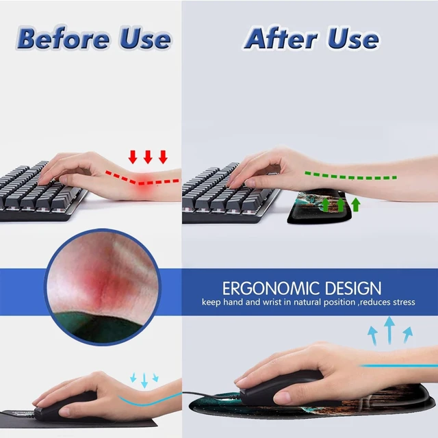 Alt view image 3 of 5 - Bxgolkgd Ergonomic Gel Mouse Wrist Rest Pad and Keyboard Pad Set,Anti-Slip PU Bottom Easy Typing and Relieve Wrist Pain with Cute Coaster Set (3-Forest Wolf)