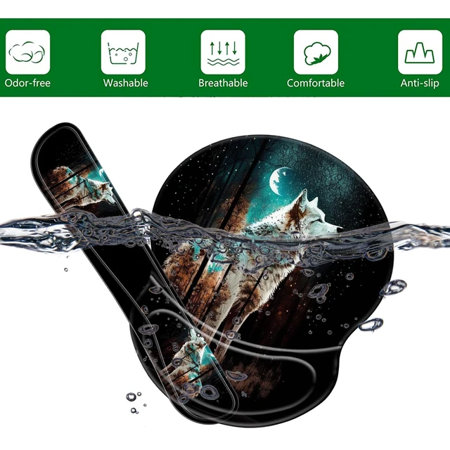 Alt view image 5 of 5 - Bxgolkgd Ergonomic Gel Mouse Wrist Rest Pad and Keyboard Pad Set,Anti-Slip PU Bottom Easy Typing and Relieve Wrist Pain with Cute Coaster Set (3-Forest Wolf)