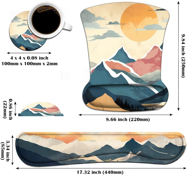 Alt view image 2 of 7 - Keyboard Wrist Rest and Mouse Wrist Rest Pad Set with Coasters, Non-Slip PU Base Ergonomic Gaming Mousepad for Home Office Working Studying Easy Typing & Pain Relief - Mountain Sunrise