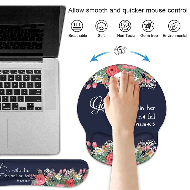 Alt view image 3 of 7 - Keyboard Wrist Rest and Mouse Pad Wrist Rest Support Set, Non-Slip PU Base for Gaming and Office, Comfortable & Lightweight for Easy Typing & Pain Relief, Floral Quote Bible Verses Psalm 46:5