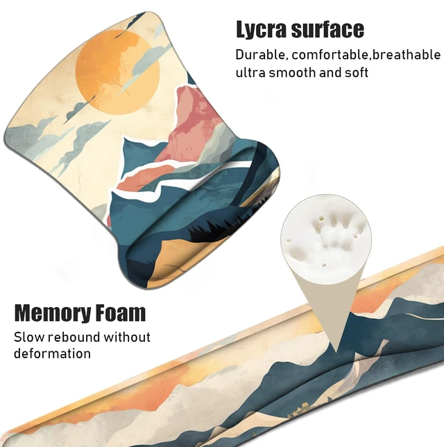 Alt view image 3 of 7 - Keyboard Wrist Rest and Mouse Wrist Rest Pad Set with Coasters, Non-Slip PU Base Ergonomic Gaming Mousepad for Home Office Working Studying Easy Typing & Pain Relief - Mountain Sunrise