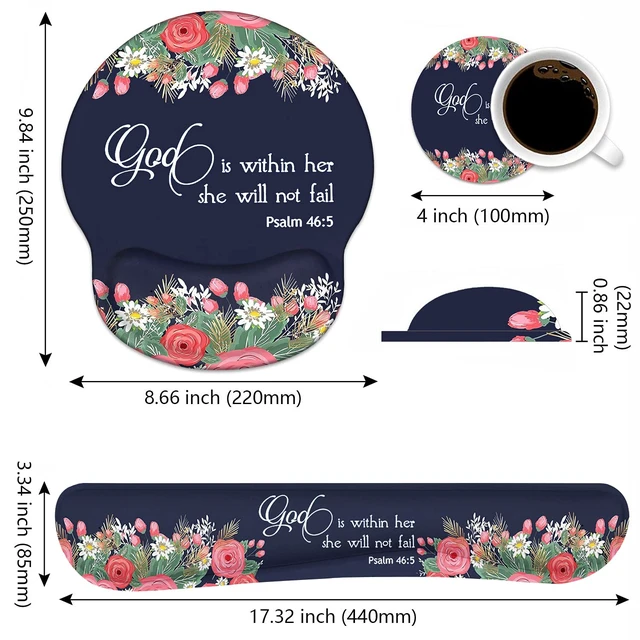 Alt view image 2 of 7 - Keyboard Wrist Rest and Mouse Pad Wrist Rest Support Set, Non-Slip PU Base for Gaming and Office, Comfortable & Lightweight for Easy Typing & Pain Relief, Floral Quote Bible Verses Psalm 46:5