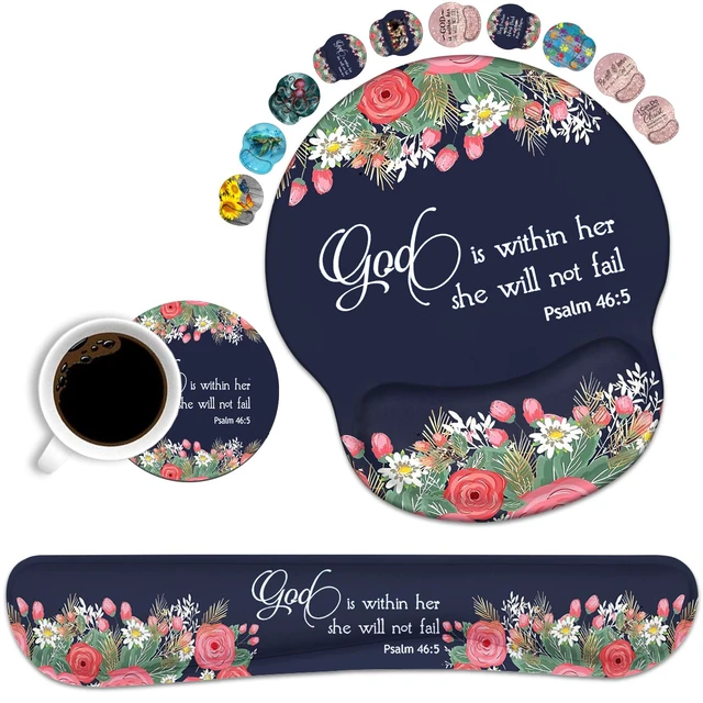 Main image of Keyboard Wrist Rest and Mouse Pad Wrist Rest Support Set, Non-Slip PU Base for Gaming and Office, Comfortable & Lightweight for Easy Typing & Pain Relief, Floral Quote Bible Verses Psalm 46:5