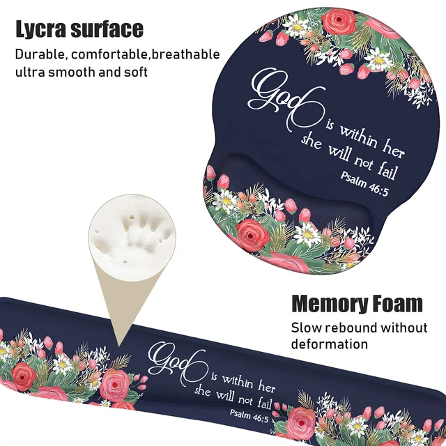Alt view image 4 of 7 - Keyboard Wrist Rest and Mouse Pad Wrist Rest Support Set, Non-Slip PU Base for Gaming and Office, Comfortable & Lightweight for Easy Typing & Pain Relief, Floral Quote Bible Verses Psalm 46:5