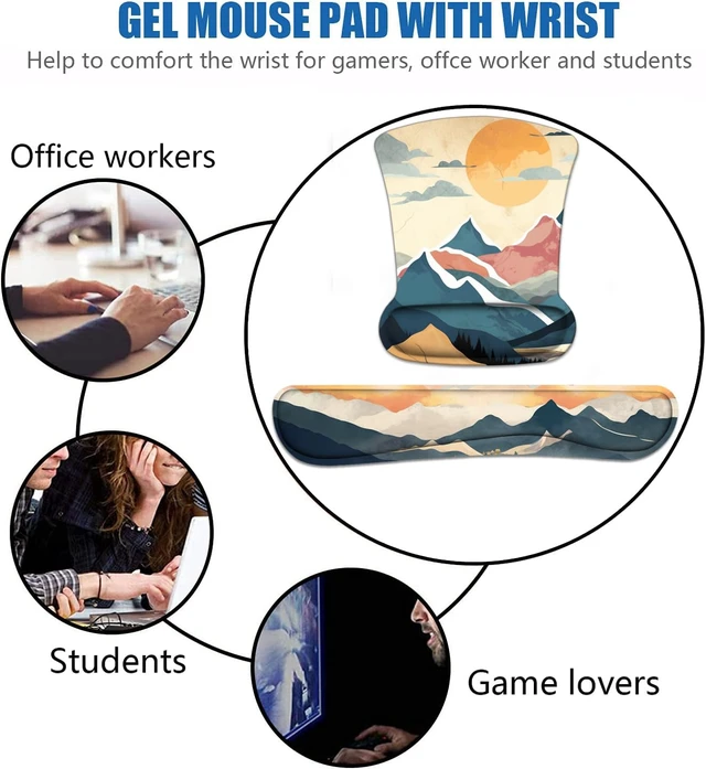Alt view image 7 of 7 - Keyboard Wrist Rest and Mouse Wrist Rest Pad Set with Coasters, Non-Slip PU Base Ergonomic Gaming Mousepad for Home Office Working Studying Easy Typing & Pain Relief - Mountain Sunrise