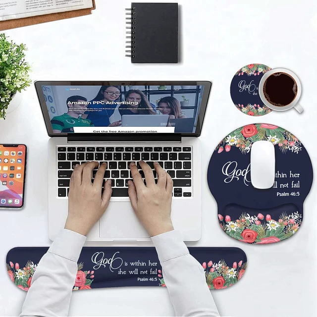 Alt view image 7 of 7 - Keyboard Wrist Rest and Mouse Pad Wrist Rest Support Set, Non-Slip PU Base for Gaming and Office, Comfortable & Lightweight for Easy Typing & Pain Relief, Floral Quote Bible Verses Psalm 46:5