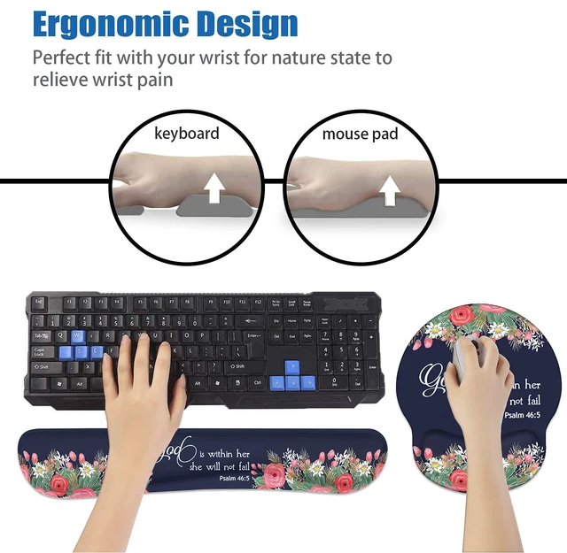 Alt view image 6 of 7 - Keyboard Wrist Rest and Mouse Pad Wrist Rest Support Set, Non-Slip PU Base for Gaming and Office, Comfortable & Lightweight for Easy Typing & Pain Relief, Floral Quote Bible Verses Psalm 46:5