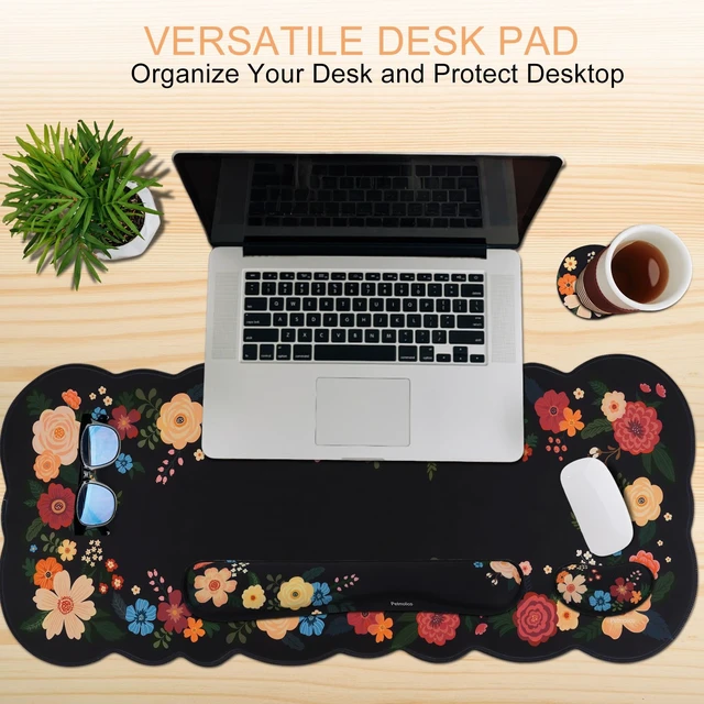 Alt view image 7 of 7 - Petmolico Desk Pad Set with Wrist Rest for Keyboard & Mouse, Black Floral | Anti-slip PU base, durable Lycra & memory foam, relieves wrist fatigue, perfect for work, home & daily use