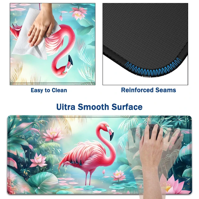 Alt view image 3 of 7 - Large Mouse Pad + Keyboard Wrist Rest Set, Extended Gaming Mousepad (31.5X11.8 inch) with Non-Slip Rubber, Ergonomics Memory Foam Mouse Wrist Rest Support, Flamingo in The Lotus Pond XXL Desk Pad