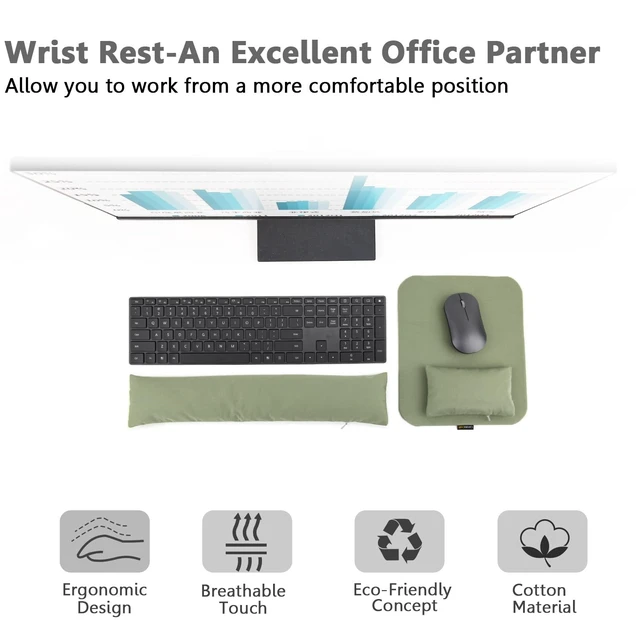 Alt view image 4 of 7 - Large Mouse Pad Wrist Support Set, Bean Bag Mouse and Keyboard Wrist Rest Filled Ergo Beads, Easy Typing Gaming Home Office (Light Army Green)