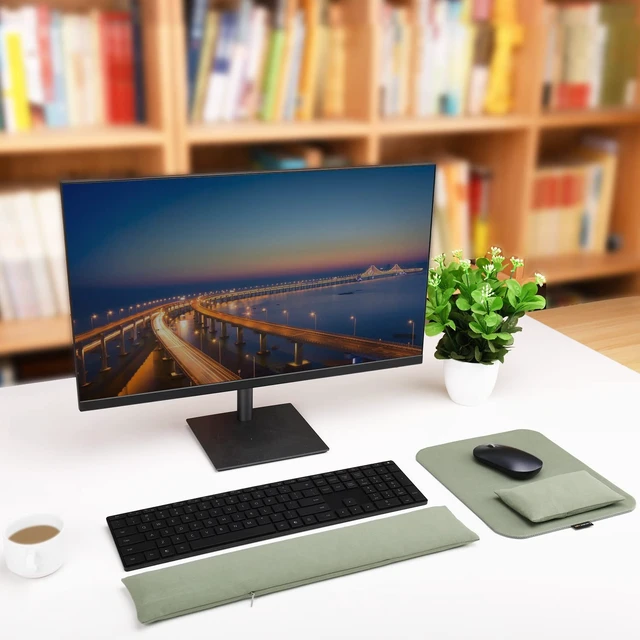 Alt view image 6 of 7 - Large Mouse Pad Wrist Support Set, Bean Bag Mouse and Keyboard Wrist Rest Filled Ergo Beads, Easy Typing Gaming Home Office (Light Army Green)