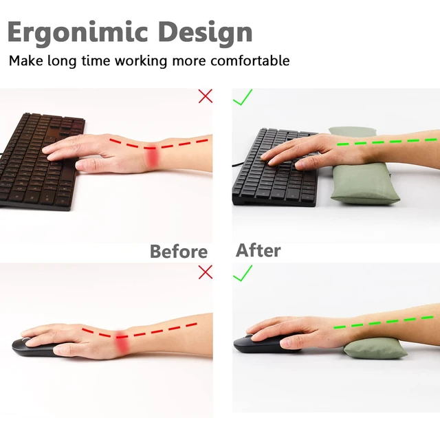 Alt view image 3 of 7 - Large Mouse Pad Wrist Support Set, Bean Bag Mouse and Keyboard Wrist Rest Filled Ergo Beads, Easy Typing Gaming Home Office (Light Army Green)
