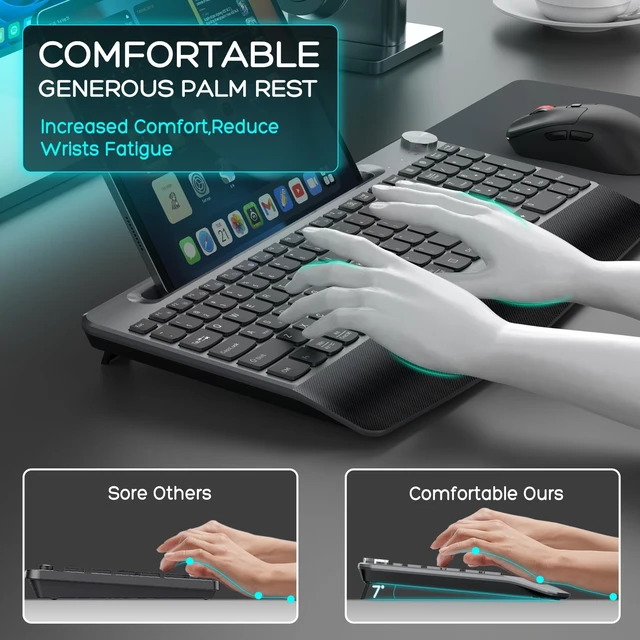 Alt view image 4 of 6 - GAMCATZ Ergonomic Wireless Keyboard and Mouse with Wrist RestPhone Holder - 2.4GHz Full-Sized Low-Profile Quiet Wireless Mouse and Keyboard Combo for Computer, Laptop, PC, Mac-Black