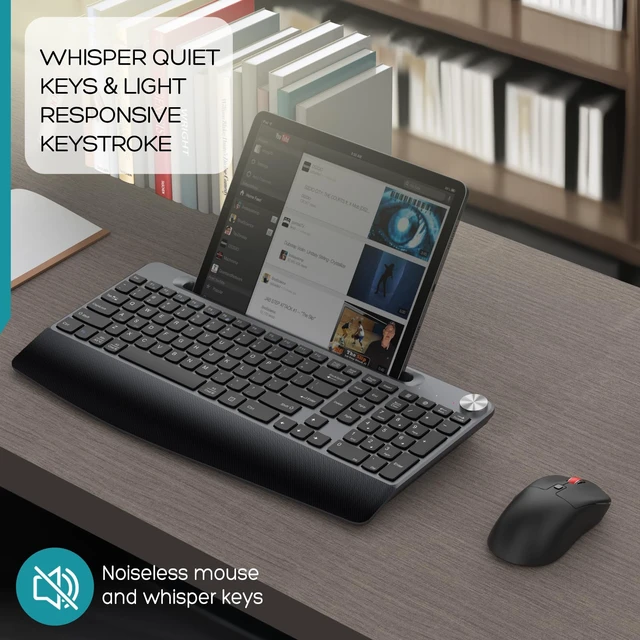 Alt view image 6 of 6 - GAMCATZ Ergonomic Wireless Keyboard and Mouse with Wrist RestPhone Holder - 2.4GHz Full-Sized Low-Profile Quiet Wireless Mouse and Keyboard Combo for Computer, Laptop, PC, Mac-Black