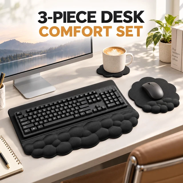 Alt view image 2 of 7 - Ergonomic Wrist Rest for Keyboard and Mouse, Cute Memory Foam Wrist Support & 2-in-1 Adjustable Keyboard Stand, Silky Lycra Surface, Easy Typing, Pain Relief, Comfort for Office, Work, Gaming (Black)