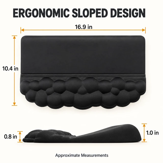 Alt view image 4 of 7 - Ergonomic Wrist Rest for Keyboard and Mouse, Cute Memory Foam Wrist Support & 2-in-1 Adjustable Keyboard Stand, Silky Lycra Surface, Easy Typing, Pain Relief, Comfort for Office, Work, Gaming (Black)