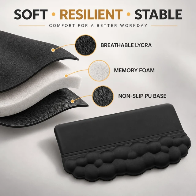 Alt view image 5 of 7 - Ergonomic Wrist Rest for Keyboard and Mouse, Cute Memory Foam Wrist Support & 2-in-1 Adjustable Keyboard Stand, Silky Lycra Surface, Easy Typing, Pain Relief, Comfort for Office, Work, Gaming (Black)