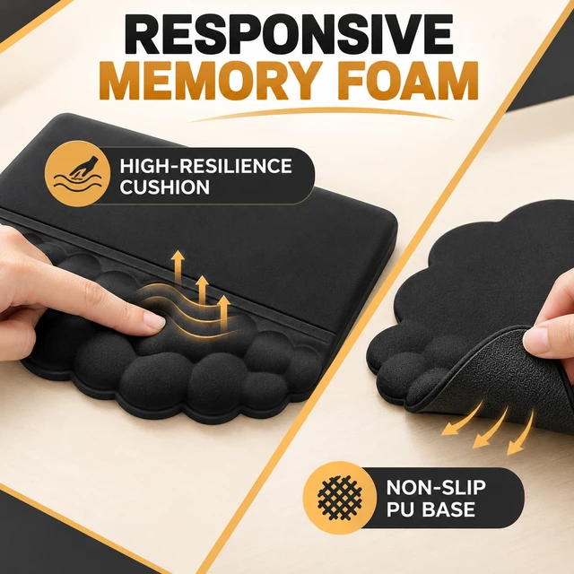 Alt view image 7 of 7 - Ergonomic Wrist Rest for Keyboard and Mouse, Cute Memory Foam Wrist Support & 2-in-1 Adjustable Keyboard Stand, Silky Lycra Surface, Easy Typing, Pain Relief, Comfort for Office, Work, Gaming (Black)
