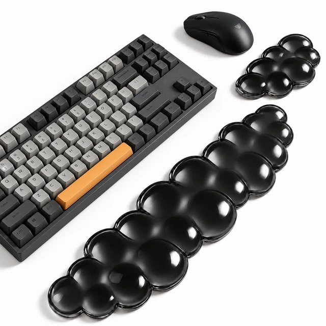 Main image of Luvzuni Cloud Wrist Rest for Keyboard and Mouse, Black | Clear Gel, Typing Pain Relief, Cute Aesthetic Desk Decor Accessory, For Home Office Dorm