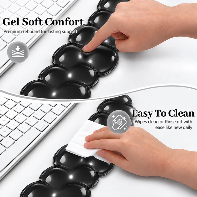 Alt view image 4 of 7 - Luvzuni Cloud Wrist Rest for Keyboard and Mouse, Black | Clear Gel, Typing Pain Relief, Cute Aesthetic Desk Decor Accessory, For Home Office Dorm
