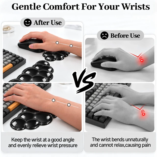 Alt view image 5 of 7 - Luvzuni Cloud Wrist Rest for Keyboard and Mouse, Black | Clear Gel, Typing Pain Relief, Cute Aesthetic Desk Decor Accessory, For Home Office Dorm