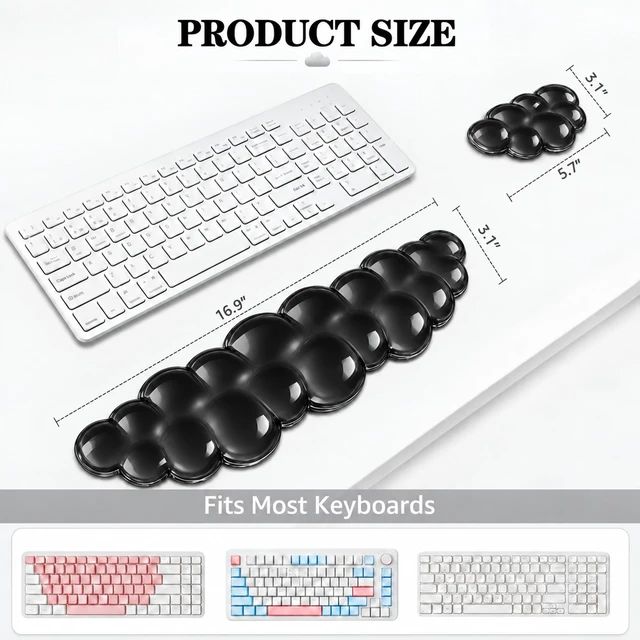Alt view image 7 of 7 - Luvzuni Cloud Wrist Rest for Keyboard and Mouse, Black | Clear Gel, Typing Pain Relief, Cute Aesthetic Desk Decor Accessory, For Home Office Dorm